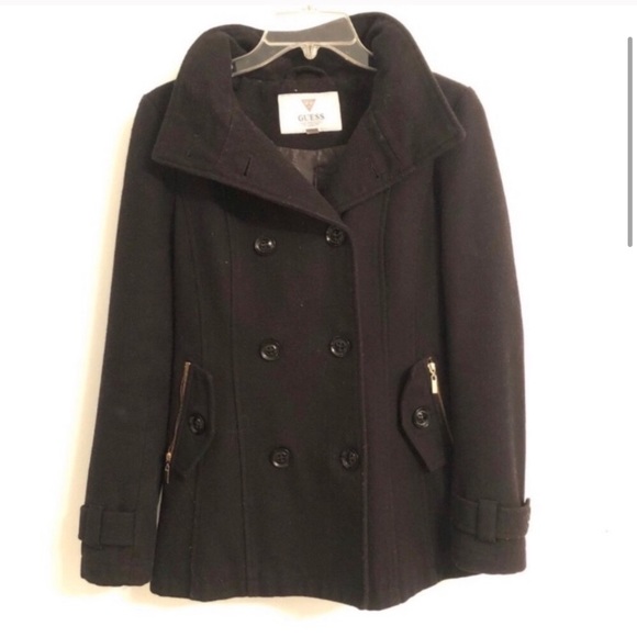Guess Black Wool Peacoat ✅Offers - Picture 2 of 8